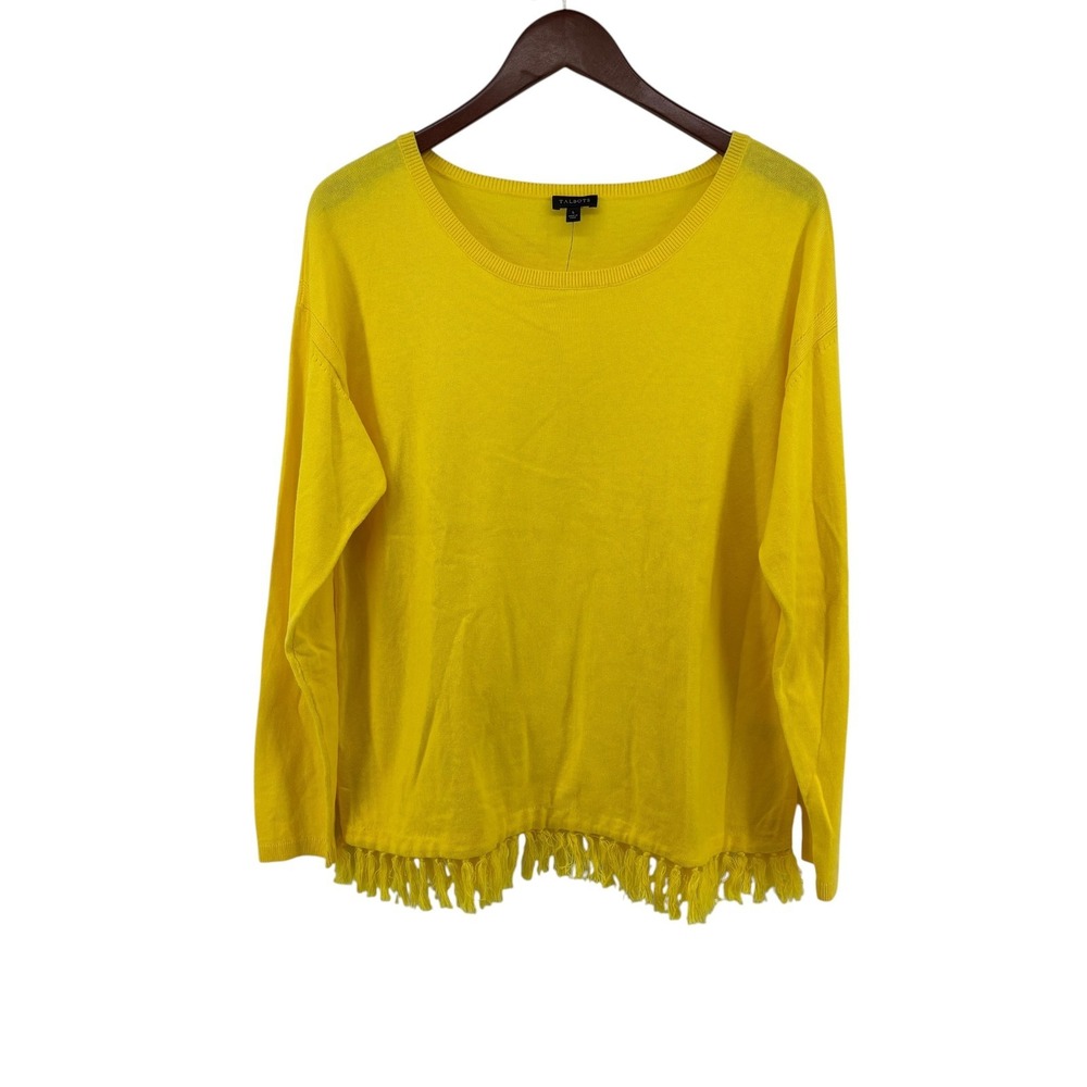 Talbots Tasseled Sweater Women's L Yellow Cashmere Blend Fringe Hem NWT